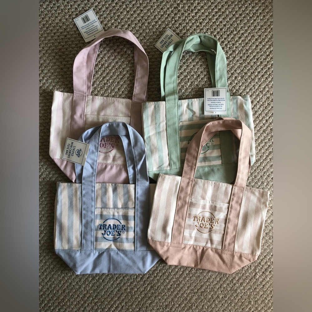 NWT Trader Joe's Limited Edition Pastel Pink & White Striped Mini Canvas Tote - Picture 6 of 6
